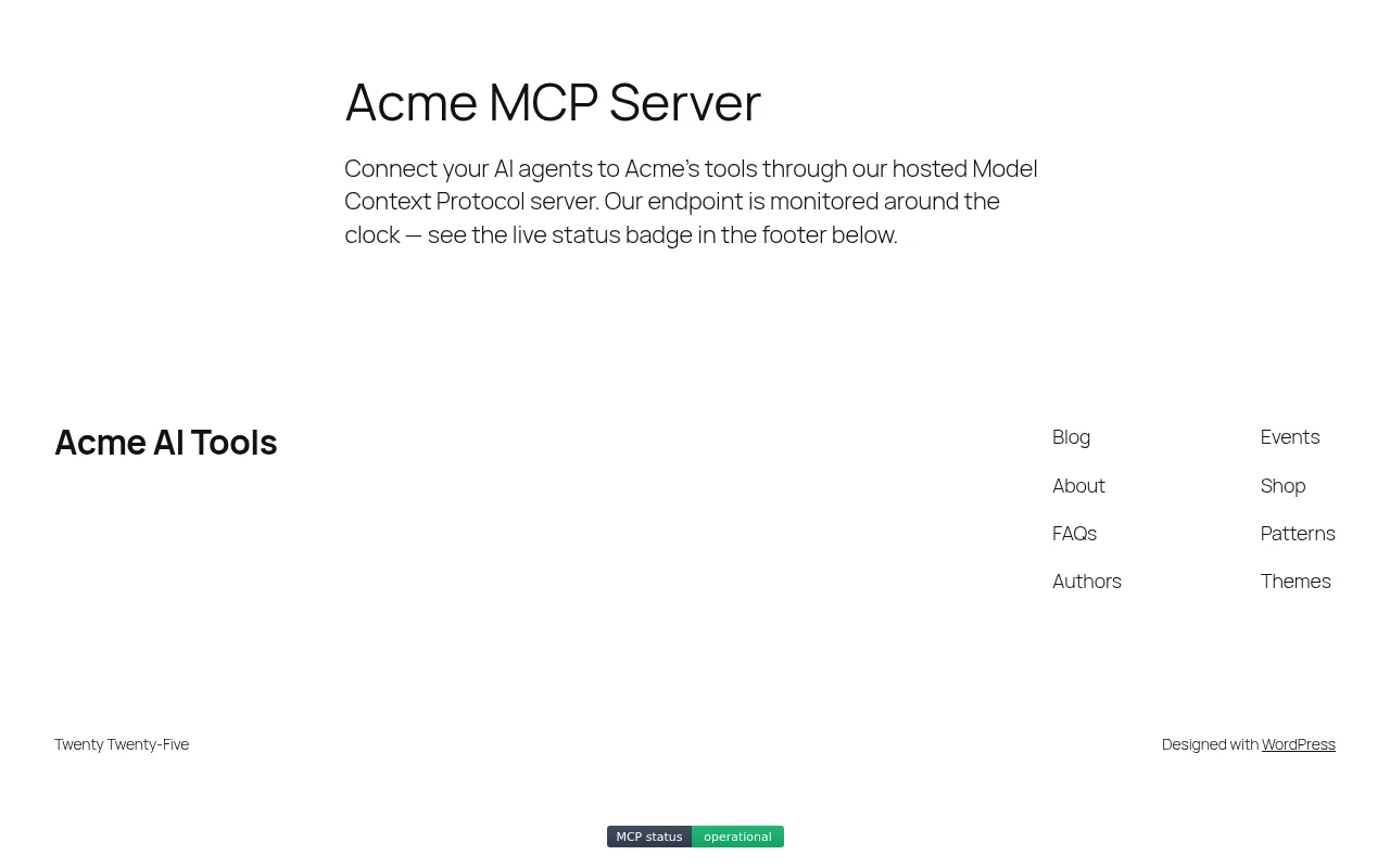 The live status badge shown in a site’s footer.